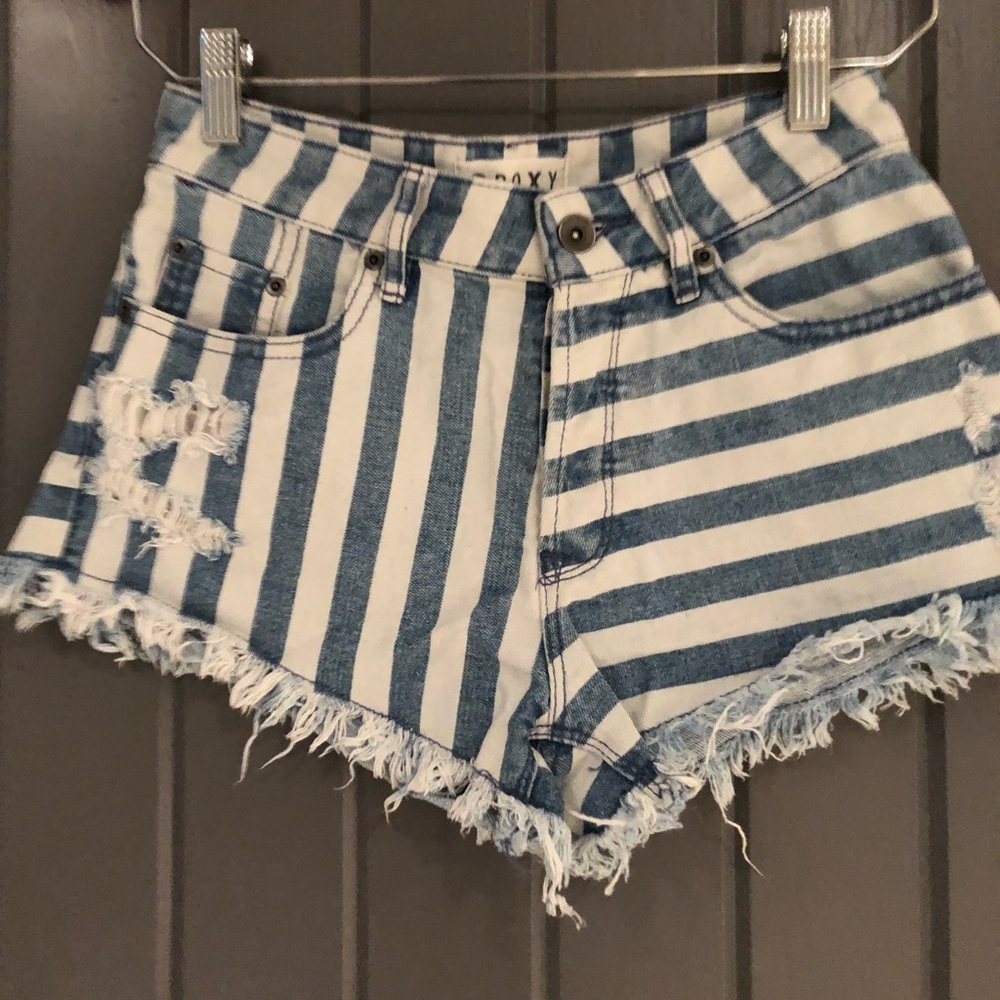 Striped denim shorts